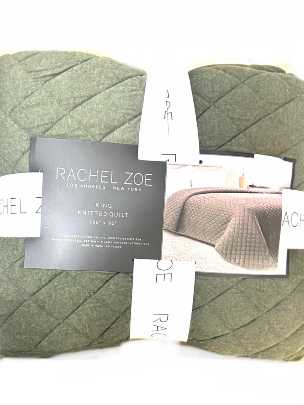 Rachel Zoe Green King Knitted Cotton Quilt 106”x92”